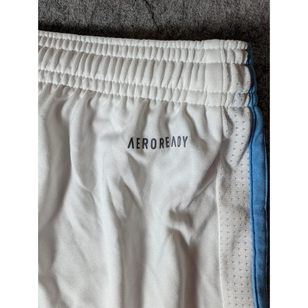 Adidas Aeroready Soccer Shorts White Light Blue Striped Mens Athletic Training